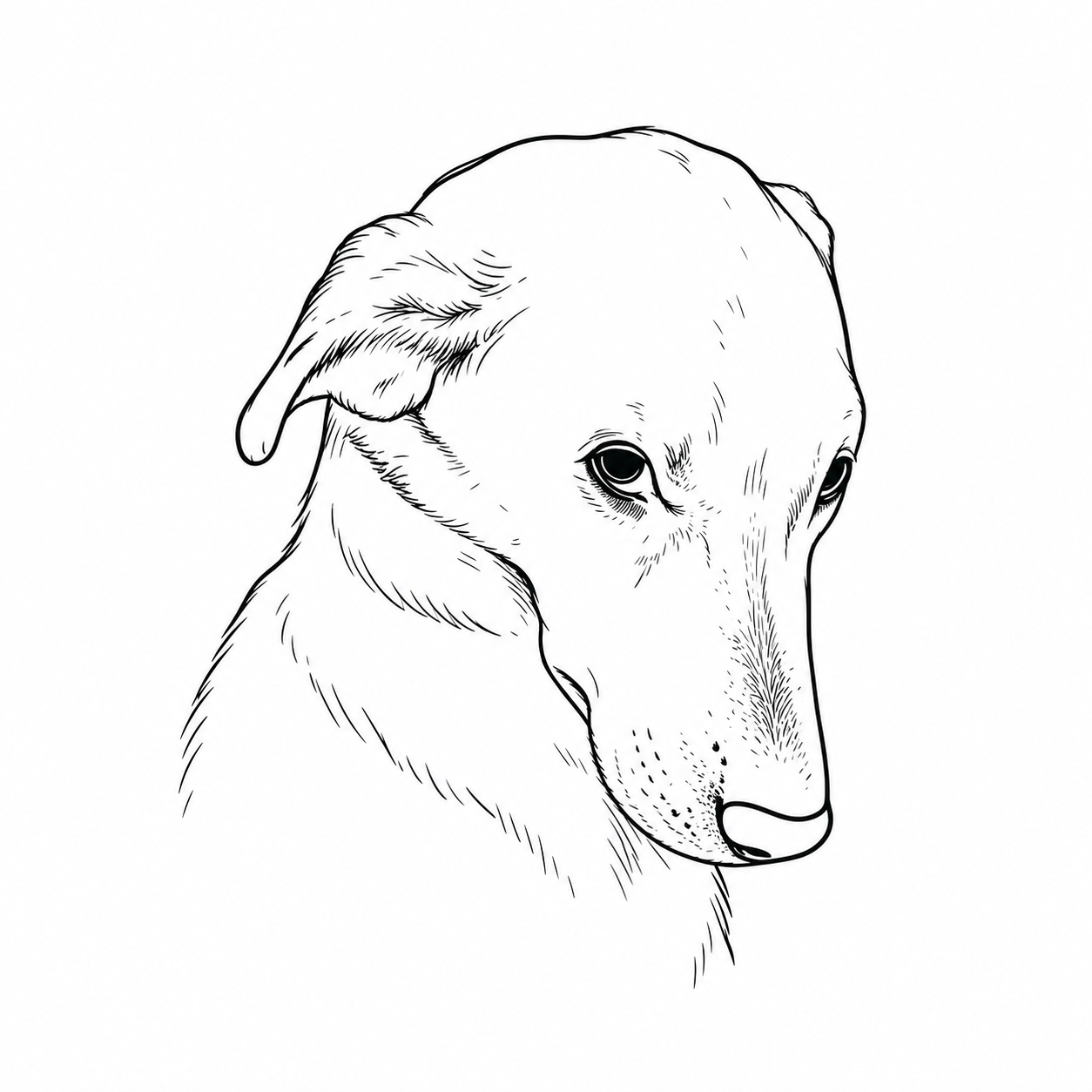 Black line sketch of Parto's dog mascot